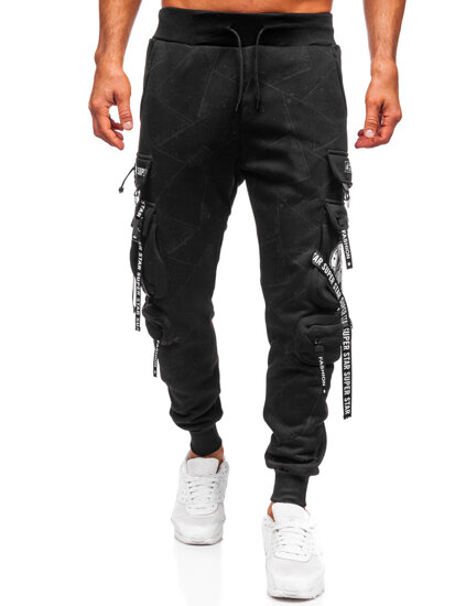 Μαύρα επενδεδυμένα παντελόνια ανδρικά joggers cargo φόρμας Bolf HSS340