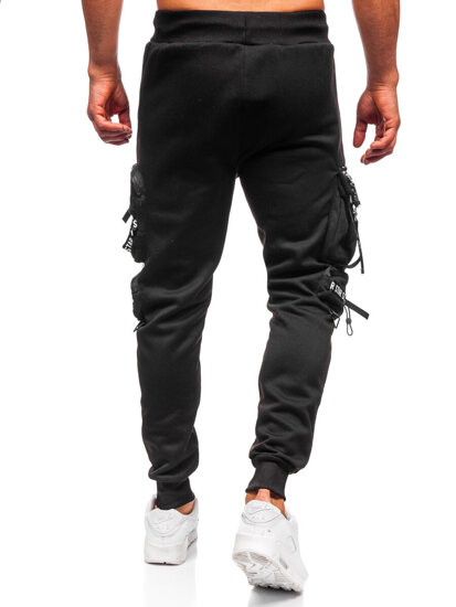 Μαύρα επενδεδυμένα παντελόνια ανδρικά joggers cargo φόρμας Bolf HSS342