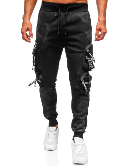 Μαύρα επενδεδυμένα παντελόνια ανδρικά joggers cargo φόρμας Bolf HSS342