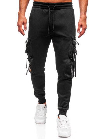 Μαύρα επενδεδυμένα παντελόνια ανδρικά joggers cargo φόρμας Bolf HSS347