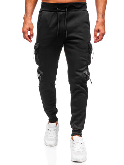 Μαύρα επενδεδυμένα παντελόνια ανδρικά joggers cargo φόρμας Bolf HSS361