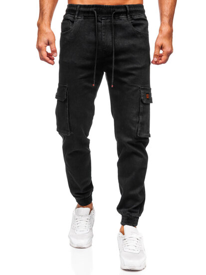 Μαύρα τζιν παντελόνια joggers cargo ανδρικά Bolf 8165