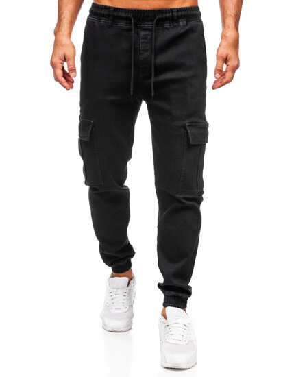 Μαύρα τζιν παντελόνια joggers cargo ανδρικά Bolf 8170