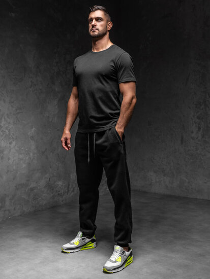 Μαύρα χοντρά παντελόνια ανδρικά joggers φόρμας Bolf MS002A1