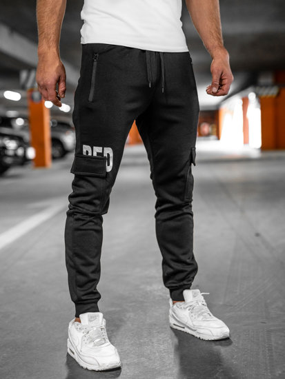 Μαύρα cargo παντελόνια jogger ανδρικά Bolf HW2176