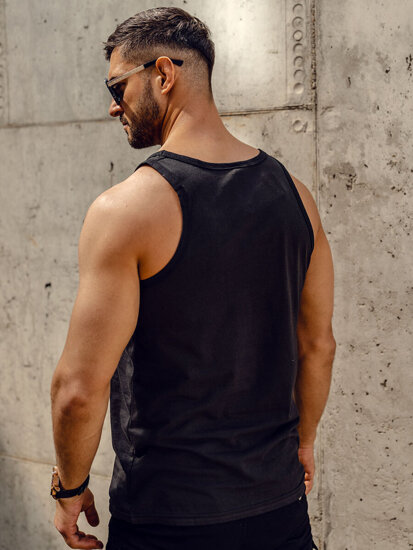 Μαύρη ανδρική αμάνικη μπλούζα tank top με στάμπα Bolf 143026A