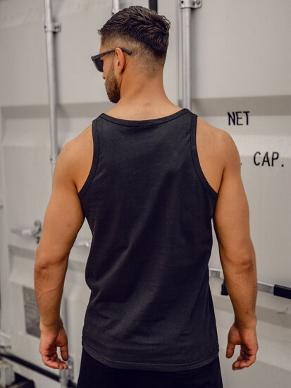 Μαύρη ανδρική αμάνικη μπλούζα tank top με στάμπα Bolf 143029