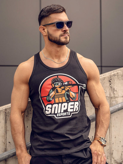 Μαύρη ανδρική αμάνικη μπλούζα tank top με στάμπα Bolf 143030A