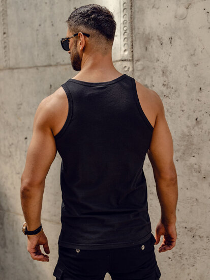 Μαύρη ανδρική αμάνικη μπλούζα tank top με στάμπα Bolf 143031A