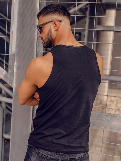 Μαύρη ανδρική αμάνικη μπλούζα tank top με στάμπα Bolf 14830A