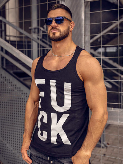 Μαύρη ανδρική αμάνικη μπλούζα tank top με στάμπα Bolf 14830A