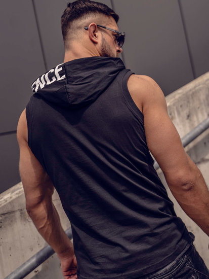 Μαύρη ανδρική αμάνικη μπλούζα tank top με στάμπα Bolf 2537A