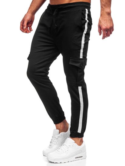 Μαύρο ανδρικό παντελόνι jogger cargo Bolf 0012