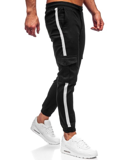 Μαύρο ανδρικό παντελόνι jogger cargo Bolf 0012