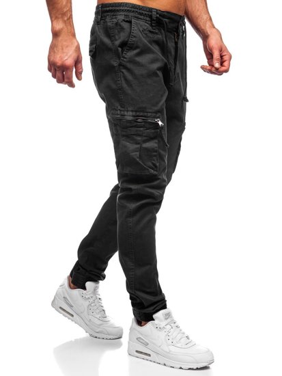 Μαύρο ανδρικό παντελόνι jogger cargo Bolf 8983