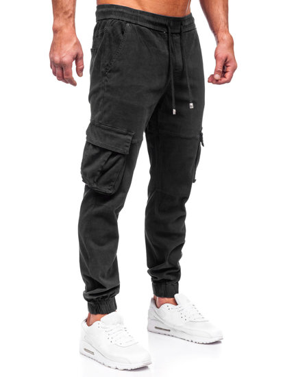 Μαύρο ανδρικό τζιν παντελόνι jogger cargo  Bolf MP0105N