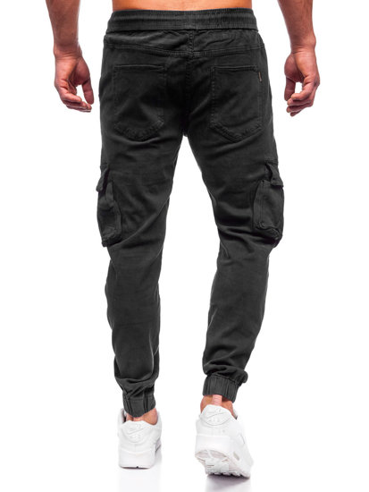 Μαύρο ανδρικό τζιν παντελόνι jogger cargo  Bolf MP0105N