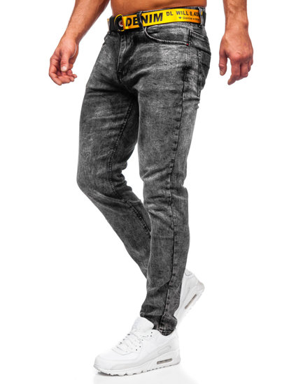 Μαύρο ανδρικό τζιν παντελόνι skinny fit με ζώνη Bolf R61104S1