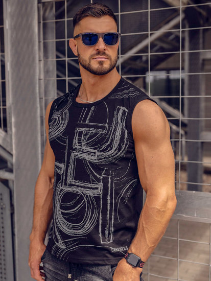 Μαύρο-ανθρακί αμάνικη μπλούζα tank top με στάμπα Bolf 14818A