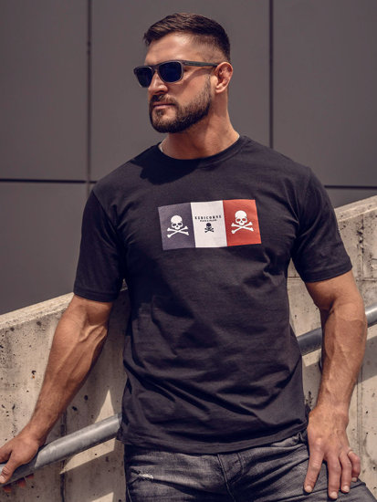 Μαύρο βαμβακερό ανδρικό t-shirt με στάμπα Bolf 14784A