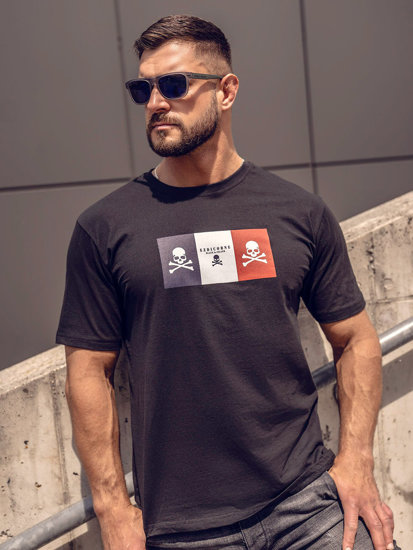 Μαύρο βαμβακερό ανδρικό t-shirt με στάμπα Bolf 14784A