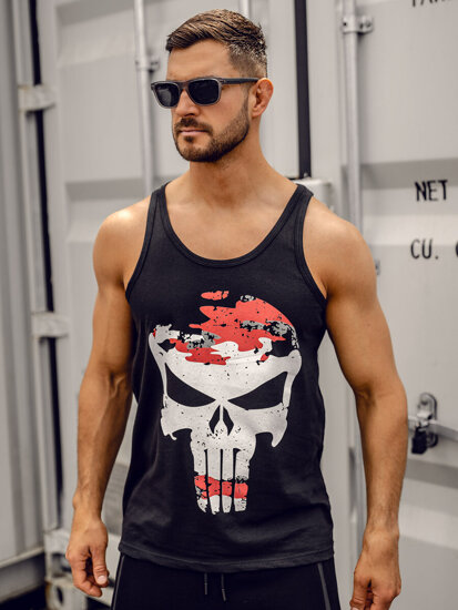 Μαύρο-κόκκινο ανδρικό tank top με τύπωμα Bolf 14849A