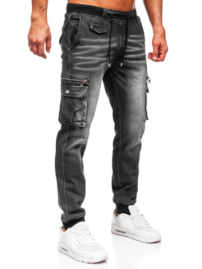 Μαύρο τζιν παντελόνι joggers cargo ανδρικό Bolf MP0108N