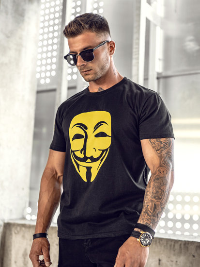 Μαύρο T-shirt ανδρικό με στάμπα Bolf 192367