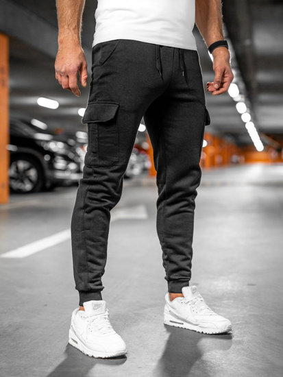 Μαύρο cargo ανδρικό παντελόνι jogger φόρμας Bolf JX8709A