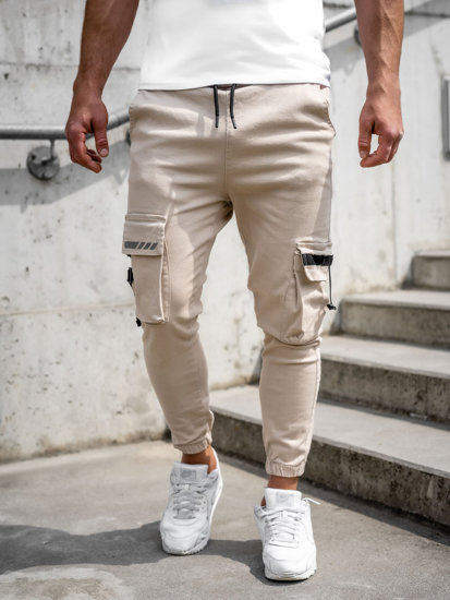 Μπεζ jogger cargo παντελόνια ανδρικά Bolf 6685