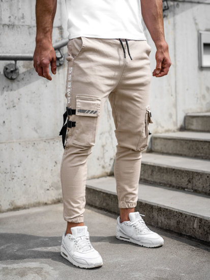 Μπεζ jogger cargo παντελόνια ανδρικά Bolf 6685