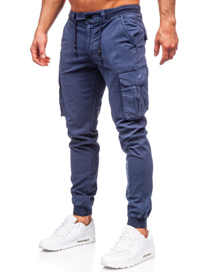 Μπλε ανδρικό τζιν παντελόνι jogger cargo Bolf ZK7812