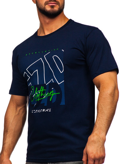 Μπλε μαρέν ανδρικό βαμβακερό t-shirt Bolf 14748