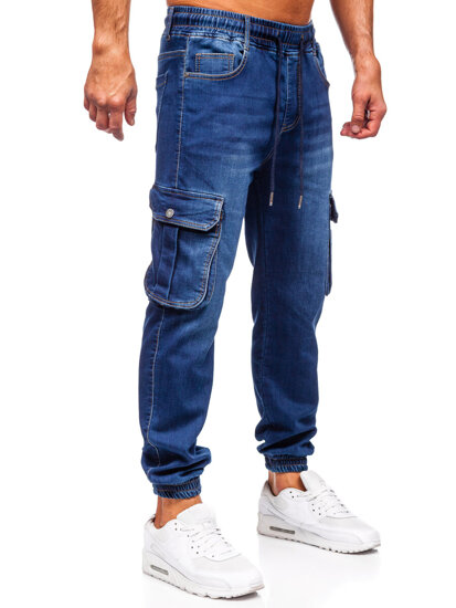 Μπλε τζιν παντελόνια joggers cargo ανδρικά Bolf 8166