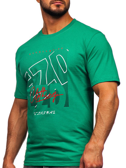 Πράσινο βαμβακερό t-shirt ανδρικό με στάμπα Bolf 14748