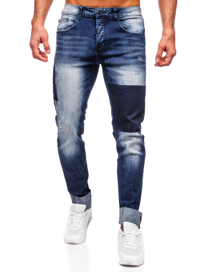 Σκούρο μπλε ανδρικό τζιν παντελόνι slim fit Bolf MP0144BS