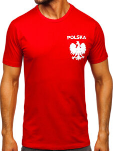 Κόκκινο βαμβακερό ανδρικό t-shirt με τύπωμα Polska 5064