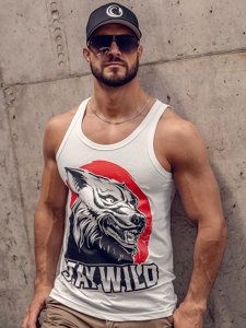 Λευκή ανδρική αμάνικη μπλούζα tank top με στάμπα Bolf 143029A