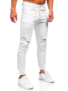 Λευκό ανδρικό τζιν παντελόνι slim fit Bolf 5872