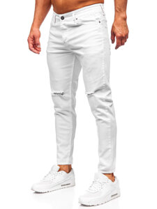 Λευκό ανδρικό τζιν παντελόνι slim fit Bolf 5873