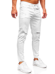 Λευκό ανδρικό τζιν παντελόνι slim fit Bolf 5873