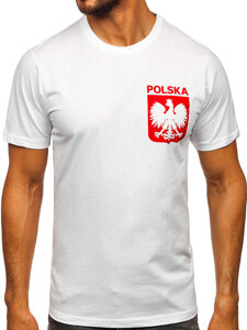 Λευκό βαμβακερό ανδρικό t-shirt με τύπωμα Polska 5064