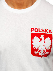 Λευκό βαμβακερό ανδρικό t-shirt με τύπωμα Polska 5064