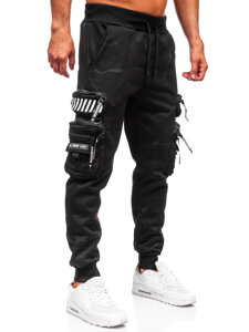 Μαύρα επενδεδυμένα παντελόνια ανδρικά joggers cargo φόρμας Bolf HSS339