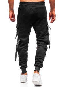 Μαύρα επενδεδυμένα παντελόνια ανδρικά joggers cargo φόρμας Bolf HSS340