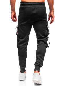 Μαύρα επενδεδυμένα παντελόνια ανδρικά joggers cargo φόρμας Bolf HSS347