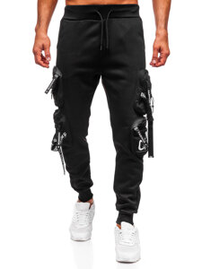 Μαύρα επενδεδυμένα παντελόνια ανδρικά joggers cargo φόρμας Bolf HSS350