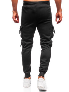 Μαύρα επενδεδυμένα παντελόνια ανδρικά joggers cargo φόρμας Bolf HSS361