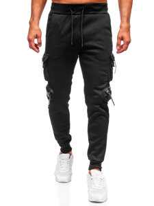 Μαύρα επενδεδυμένα παντελόνια ανδρικά joggers cargo φόρμας Bolf HSS361