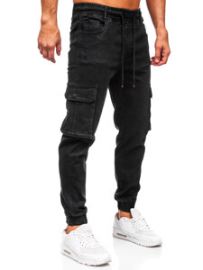 Μαύρα τζιν παντελόνια joggers cargo ανδρικά Bolf 8165